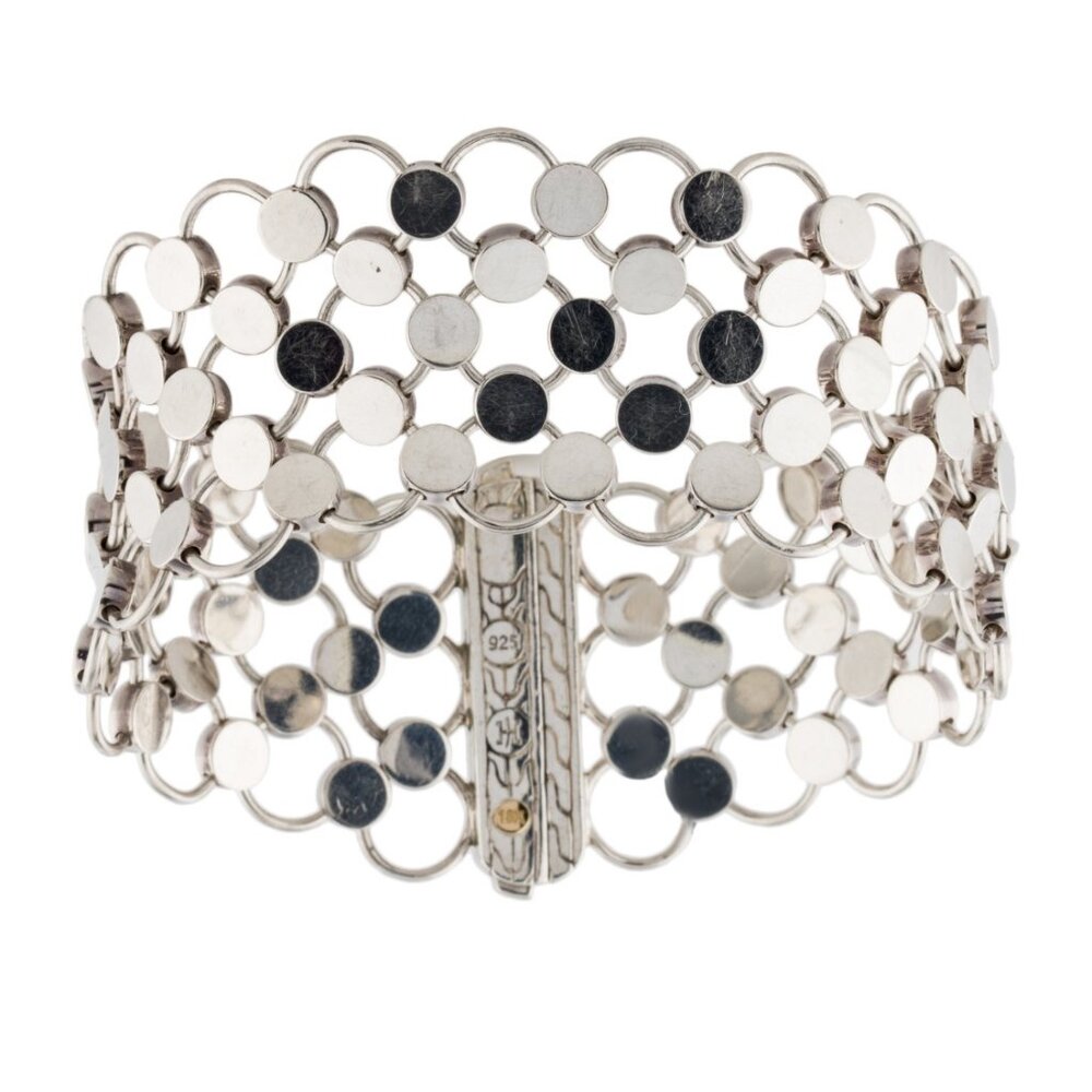 JOHN HARDY TWO-TONE STERLING SILVER & 18K YELLOW GOLD DOT CHAIN MAIL BRACELET - Picture 3 of 6